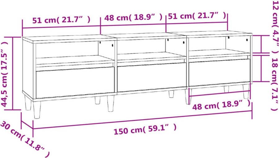 VidaXL -Tv-meubel-150x30x44 5-cm-bewerkt-hout-wit - Foto 2