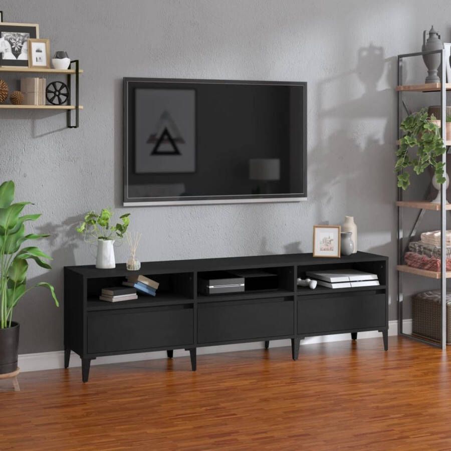 VidaXL -Tv-meubel-150x30x44 5-cm-bewerkt-hout-zwart - Foto 3