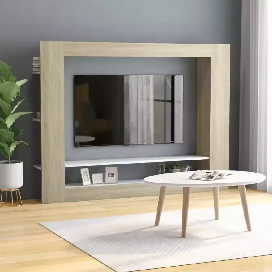 VidaXL -Tv-meubel-152x22x113-cm-bewerkt-hout-wit-en-sonoma-eikenkleurig