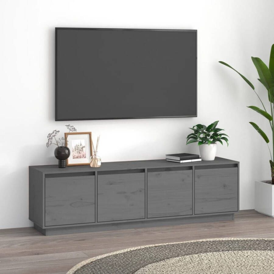 VidaXL -Tv-meubel-156x37x45-cm-massief-grenenhout-grijs - Foto 3