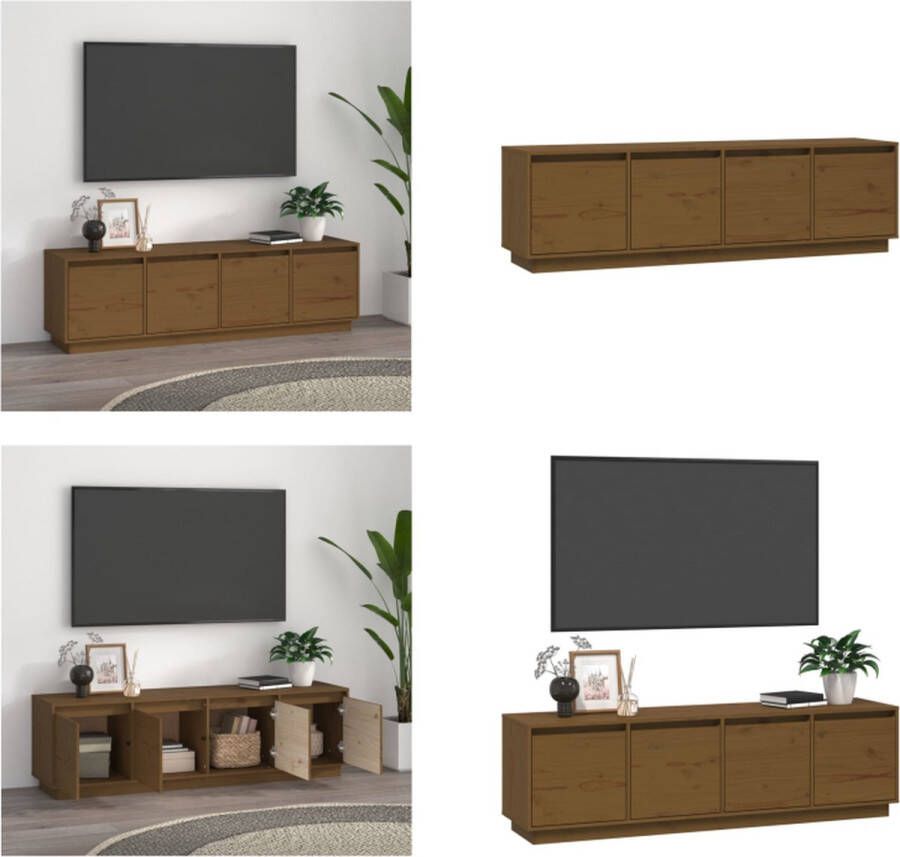 VidaXL Tv-meubel 156x37x45 cm massief grenenhout honingbruin Tv Kast Tv Kasten Tv Meubel Tv Meubels