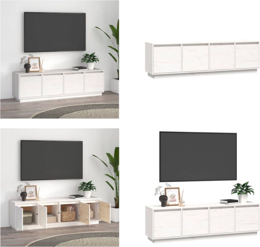 VidaXL Tv-meubel 156x37x45 cm massief grenenhout wit Tv Kast Tv Kasten Tv Meubel Tv Meubels