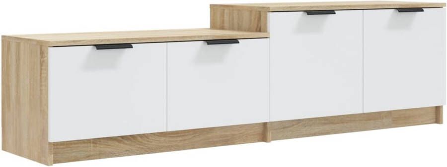VidaXL Tv-meubel 158 5x36x45 cm Wit en Sonoma Eiken Tv Meubel Salontafel Houten Tv Kast Wit Tv Meubel Sonoma Eiken Meubels Living Room Furniture Design Tv Stand Multifunctionele Tv Unit Opbergruimte Tv