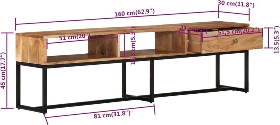 VidaXL -Tv-meubel-160x30x45-cm-massief-acaciahout - Foto 2