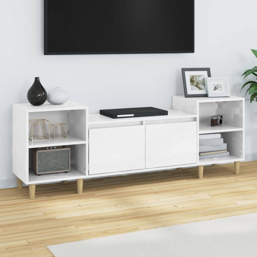 VidaXL -Tv-meubel-160x35x55-cm-bewerkt-hout-hoogglans-wit - Foto 1