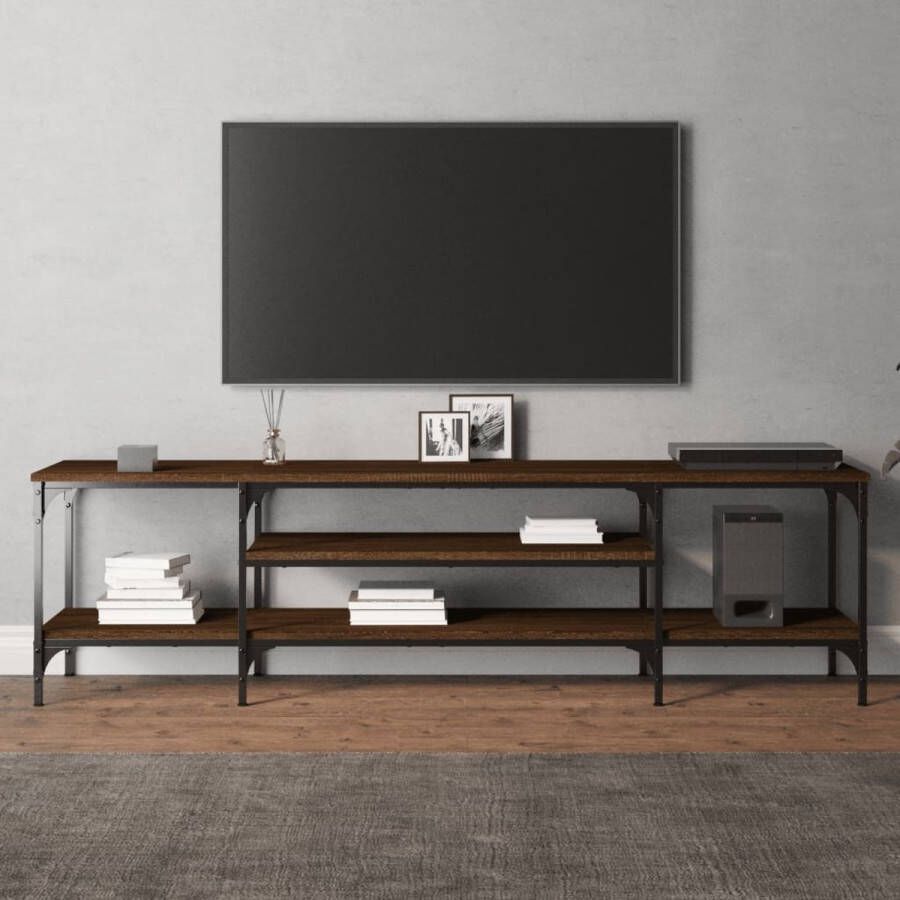 The Living Store vidaXL Tv Meubels Industriele Tv Kast Tv-meubel 161x35x45 cm bewerkt hout en ijzer bruin eikenkleur Houten Tv Kast Bruine Tv Kast Media Kast - Foto 2