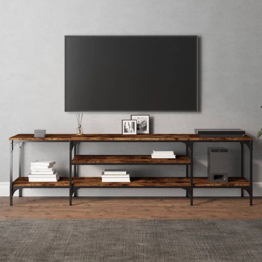 VidaXL -Tv-meubel-161x35x45-cm-bewerkt-hout-en-ijzer-gerookt-eikenkleur - Foto 3