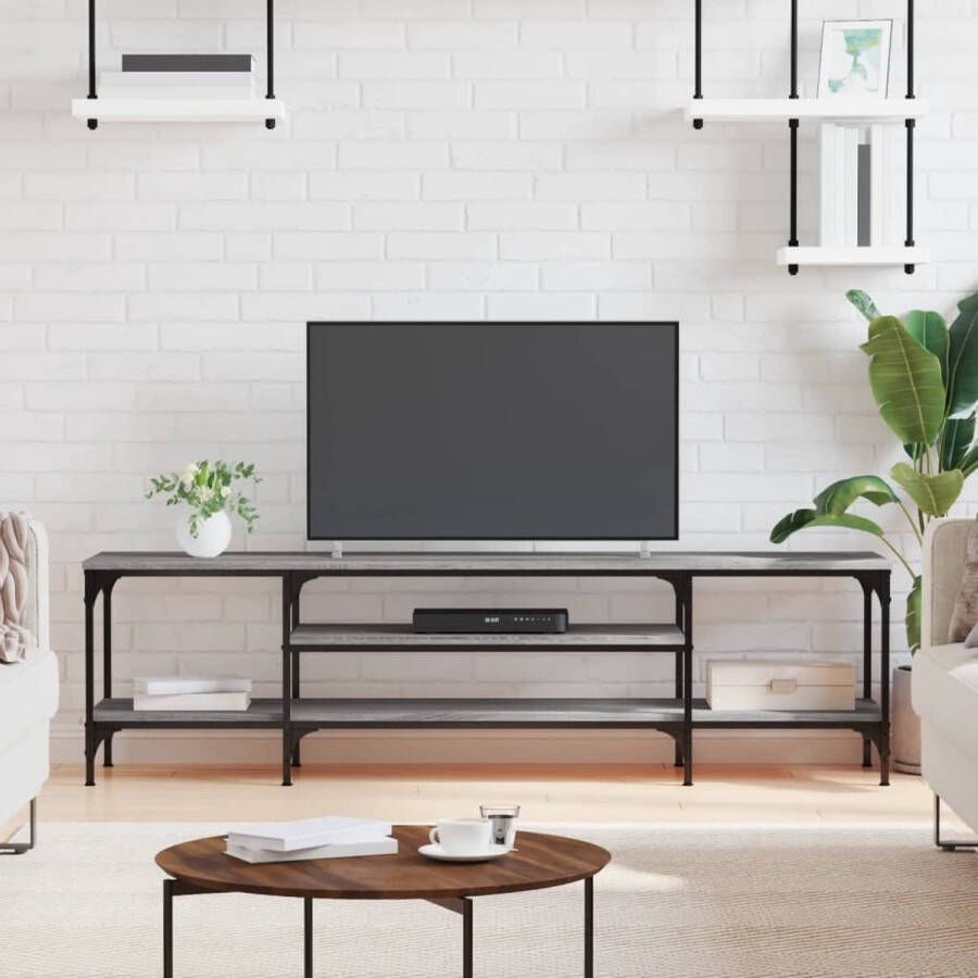 VidaXL -Tv-meubel-161x35x45-cm-bewerkt-hout-en-ijzer-grijs-sonoma-eiken - Foto 1