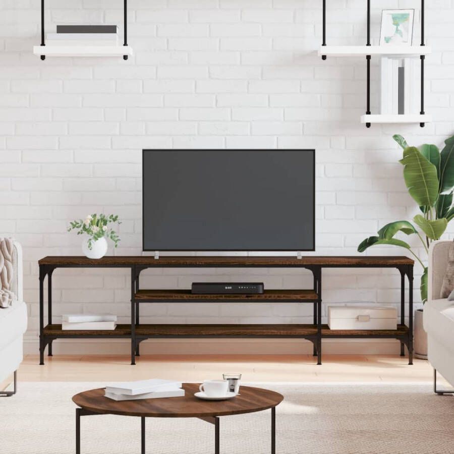 VidaXL Tv meubel 161x35x45 cm spaanplaat en ijzer kleur bruin eiken