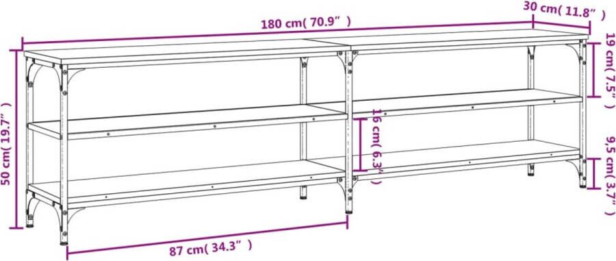 VidaXL -Tv-meubel-180x30x50-cm-bewerkt-hout-metaal-gerookt-eikenkleurig - Foto 4