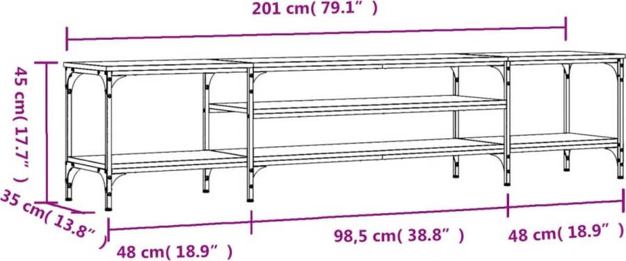 VidaXL -Tv-meubel-201x35x45-cm-bewerkt-hout-en-ijzer-grijs-sonoma-eiken - Foto 1