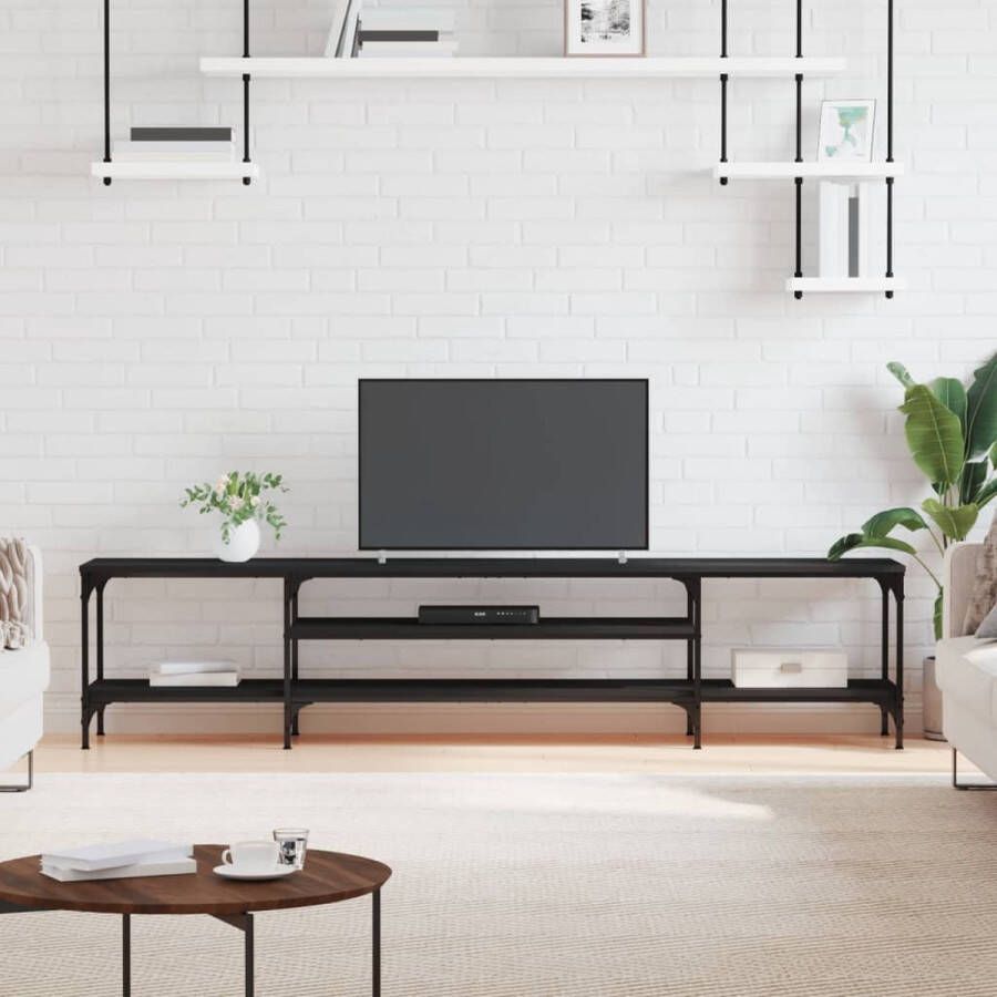 VidaXL -Tv-meubel-201x35x45-cm-bewerkt-hout-en-ijzer-zwart - Foto 4