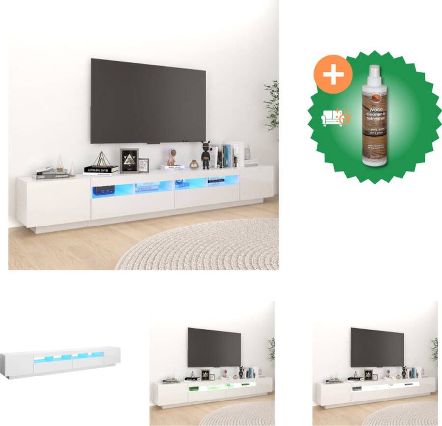 VidaXL TV-meubel 260 x 35 x 40 cm Hoogglans wit Met RGB LED-verlichting Kast Inclusief Houtreiniger en verfrisser