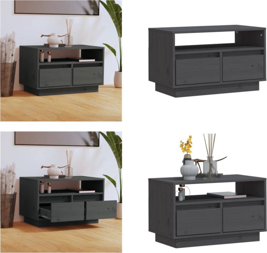 VidaXL Tv-meubel 60x35x37 cm massief grenenhout grijs Tv-meubel Tv-meubelen Opbergkast Televisiekast