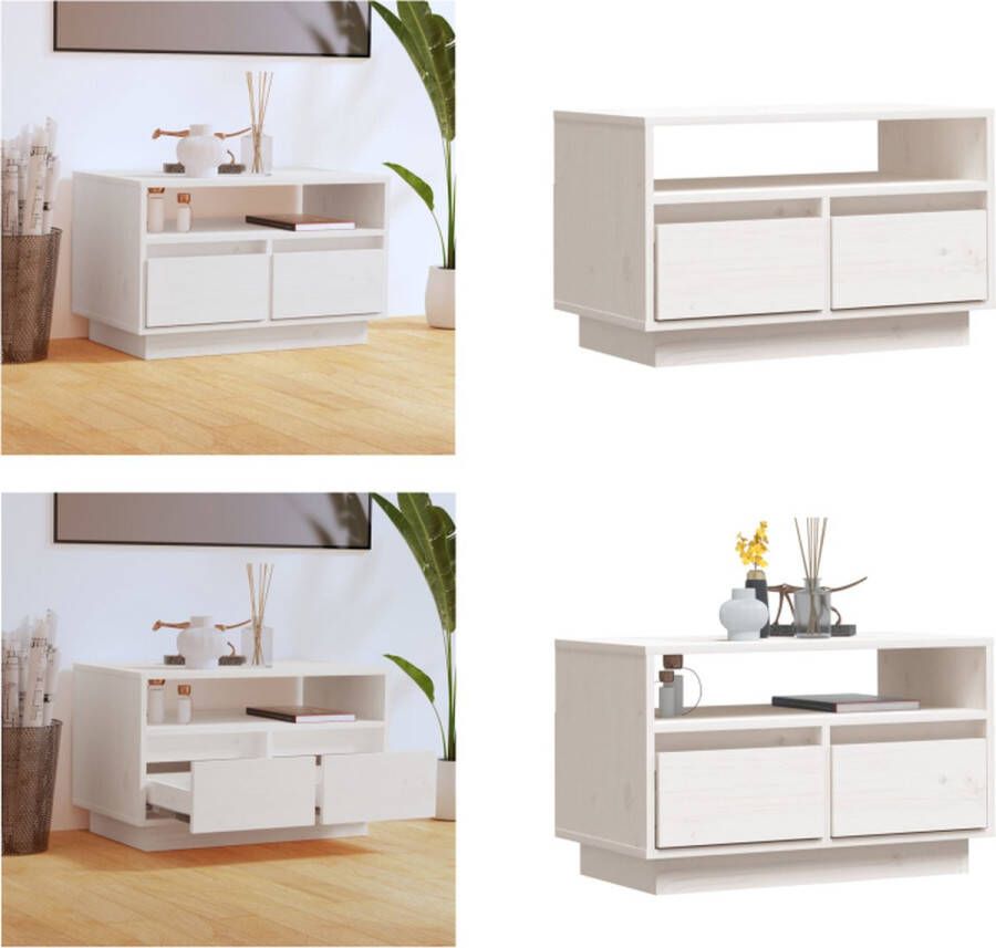 VidaXL Tv-meubel 60x35x37 cm massief grenenhout wit Tv-meubel Tv-meubelen Opbergkast Televisiekast