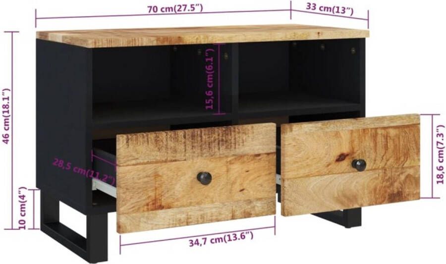 VidaXL -Tv-meubel-70x33x46-cm-massief-mangohout - Foto 2