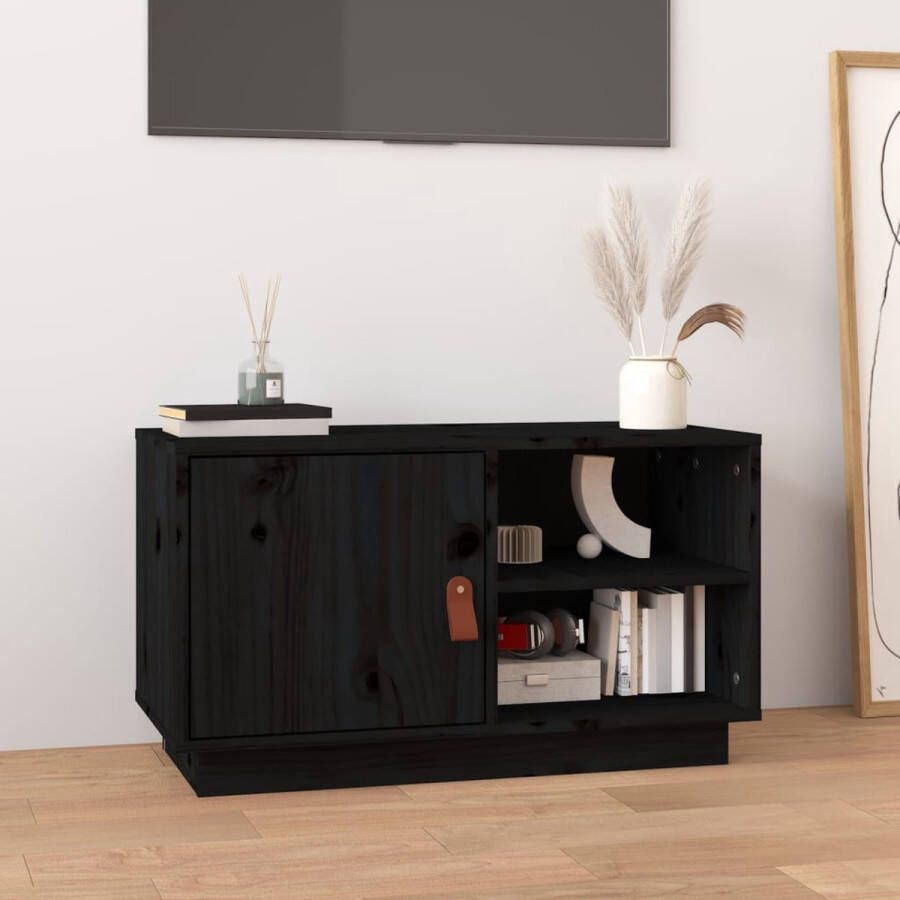 VidaXL -Tv-meubel-70x34x40-cm-massief-grenenhout-zwart - Foto 2