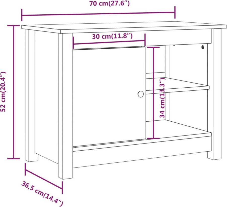 VidaXL -Tv-meubel-70x36 5x52-cm-massief-grenenhout-zwart - Foto 3