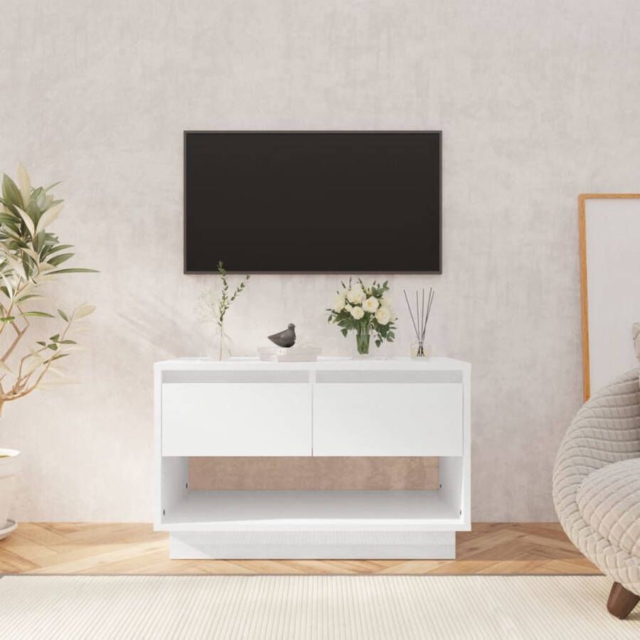 VidaXL -Tv-meubel-70x41x44-cm-bewerkt-hout-hoogglans-wit - Foto 1