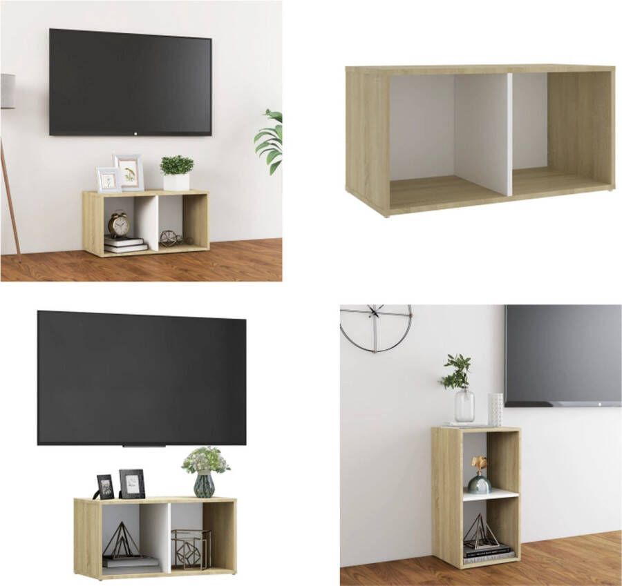 VidaXL Tv-meubel 72x35x36-5 cm spaanplaat wit en sonoma eikenkleurig Tv-kast Tv-kasten Tv-standaard Tv-standaarden