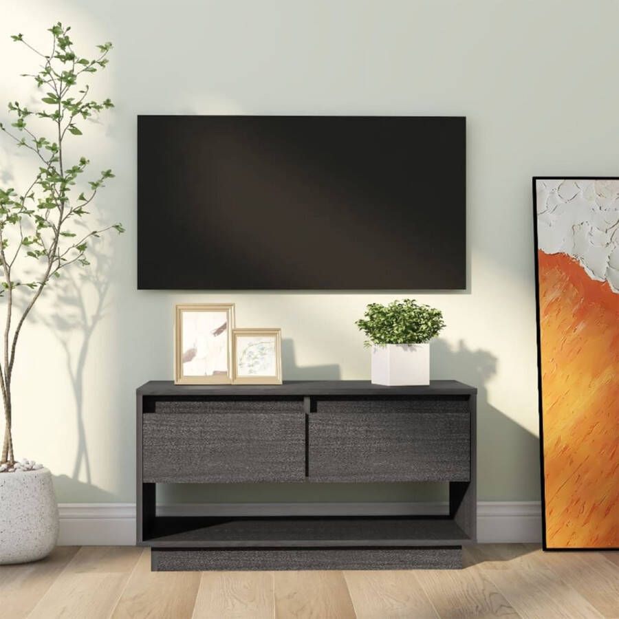 VidaXL -Tv-meubel-74x34x40-cm-massief-grenenhout-grijs - Foto 1