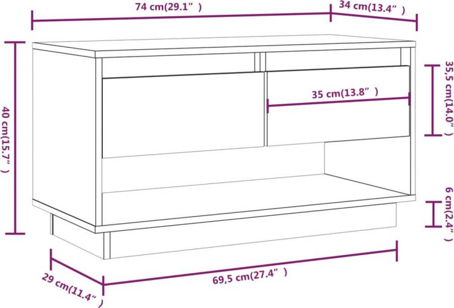 VidaXL -Tv-meubel-74x34x40-cm-massief-grenenhout-grijs - Foto 2