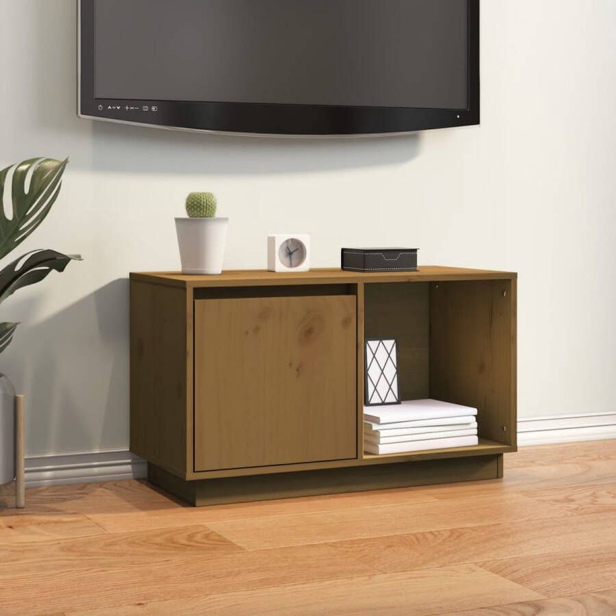 VidaXL -Tv-meubel-74x35x44-cm-massief-grenenhout-honingbruin - Foto 1