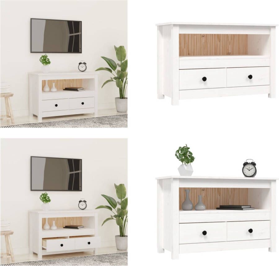 VidaXL Tv-meubel 79x35x52 cm massief grenenhout wit Tv-meubel Tv-meubels Tv Standaard Tv Unit