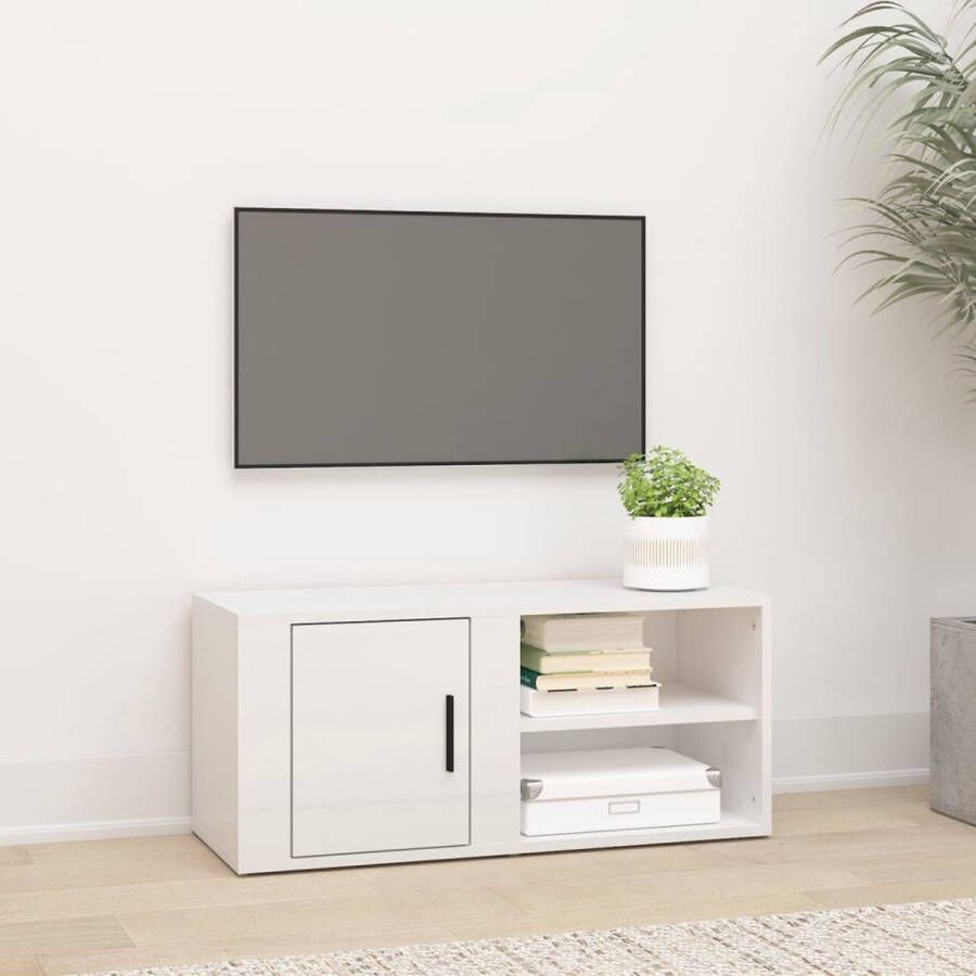 vidaXL TV-meubel 80 x 31.5 x 36 cm Hoogglans wit Bewerkt hout