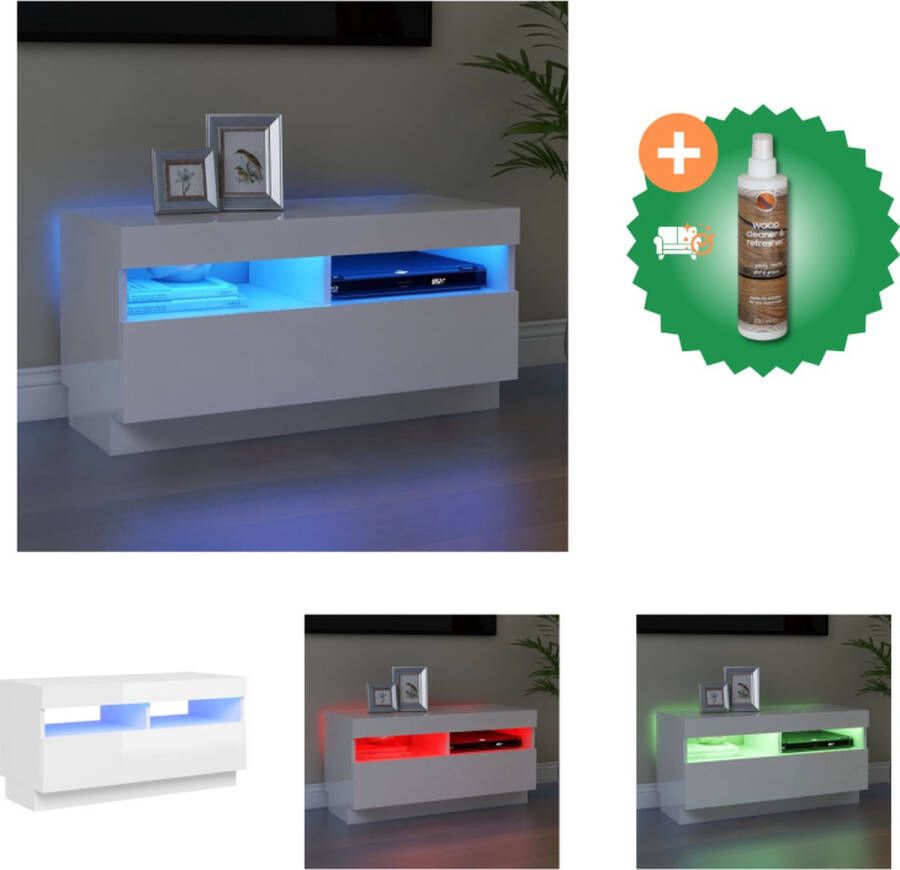 VidaXL TV-meubel 80 x 35 x 40 cm hoogglans wit Met RGB LED-verlichting Kast Inclusief Houtreiniger en verfrisser