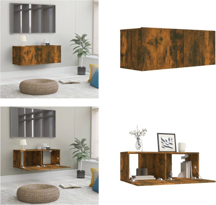 VidaXL Tv-meubel 80x30x30 cm bewerkt hout gerookt eikenkleurig Tv-kast Tv-kasten Tv-meubel Met LED-verlichting