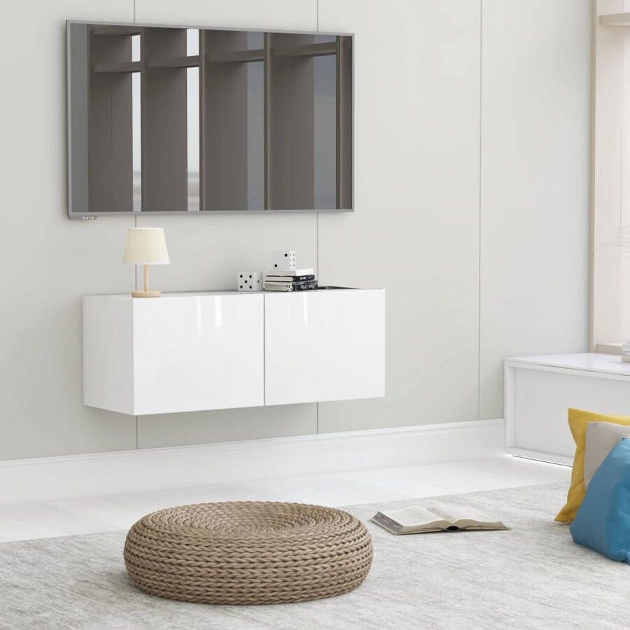 VidaXL -Tv-meubel-80x30x30-cm-bewerkt-hout-hoogglans-wit