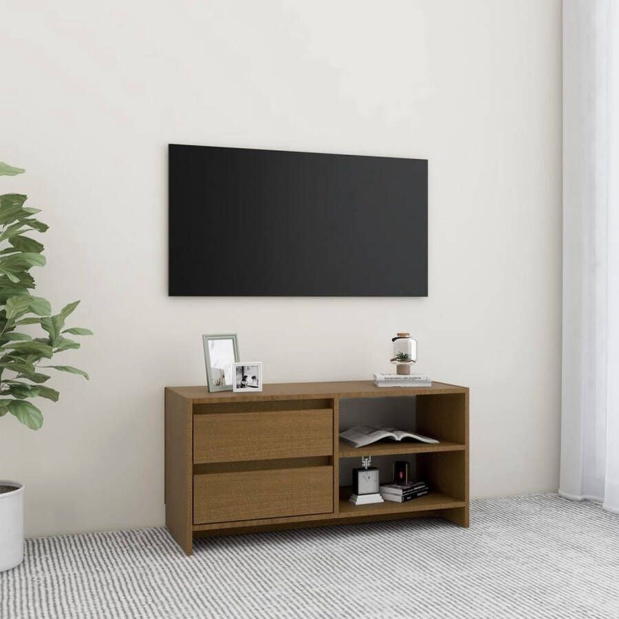 VidaXL -Tv-meubel-80x31x39-cm-massief-grenenhout-honingbruin - Foto 1