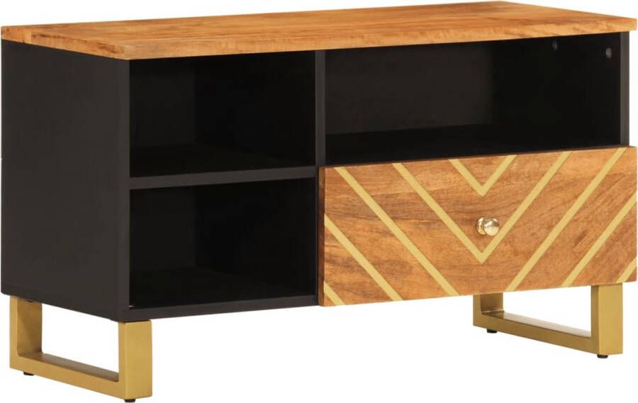 VidaXL -Tv-meubel-80x33 5x46-cm-massief-mangohout-bruin-en-zwart - Foto 3