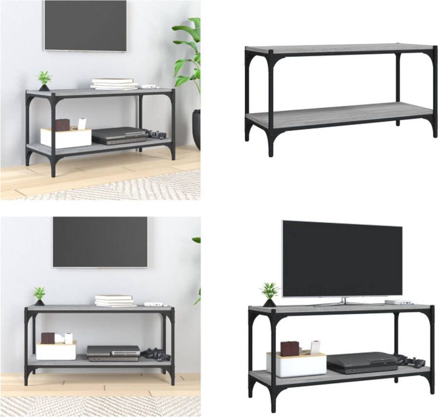 VidaXL Tv-meubel 80x33x41 cm bewerkt hout en staal grijs sonoma eiken Tv Meubel Tv Meubels Tv Kast Tv Kasten