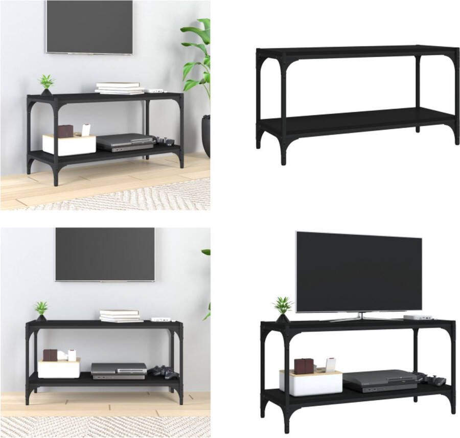 VidaXL Tv-meubel 80x33x41 cm bewerkt hout en staal zwart Tv Meubel Tv Meubels Tv Kast Tv Kasten