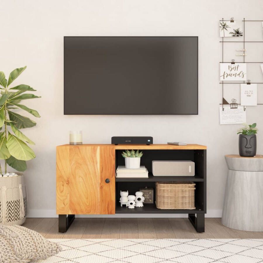 VidaXL -Tv-meubel-80x33x46-cm-massief-acaciahout-en-bewerkt-hout - Foto 2