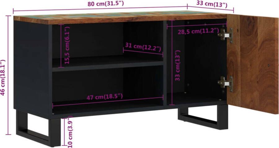 VidaXL -Tv-meubel-80x33x46-cm-massief-hout-gerecycled-en-bewerkt-hout - Foto 2