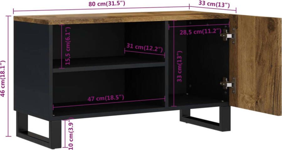 VidaXL -Tv-meubel-80x33x46-cm-massief-mangohout-en-bewerkt-hout - Foto 2