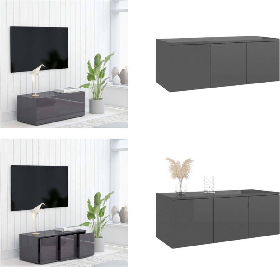 vidaXL Tv-meubel 80x34x30 cm spaanplaat hoogglans grijs Tv-meubel Tv-meubels Tv-meubelen Tv-meubilair