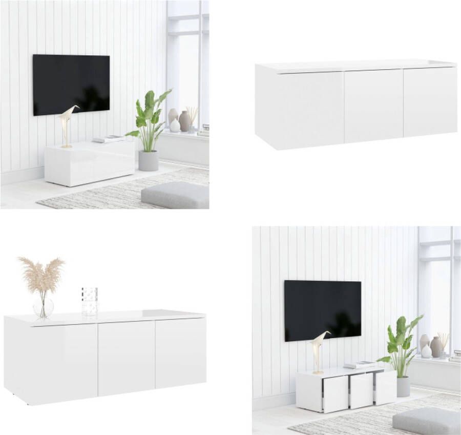 VidaXL Tv-meubel 80x34x30 cm spaanplaat hoogglans wit Tv-meubel Tv-meubels Tv-meubelen Tv-meubilair