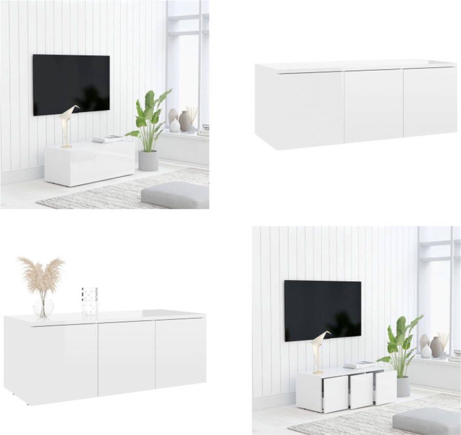 vidaXL Tv-meubel 80x34x30 cm spaanplaat hoogglans wit Tv-meubel Tv-meubels Tv-meubelen Tv-meubilair