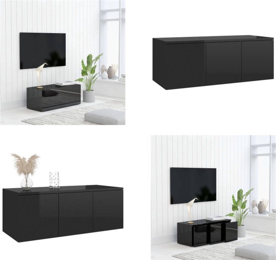 VidaXL Tv-meubel 80x34x30 cm spaanplaat hoogglans zwart Tv-meubel Tv-meubels Tv-meubelen Tv-meubilair