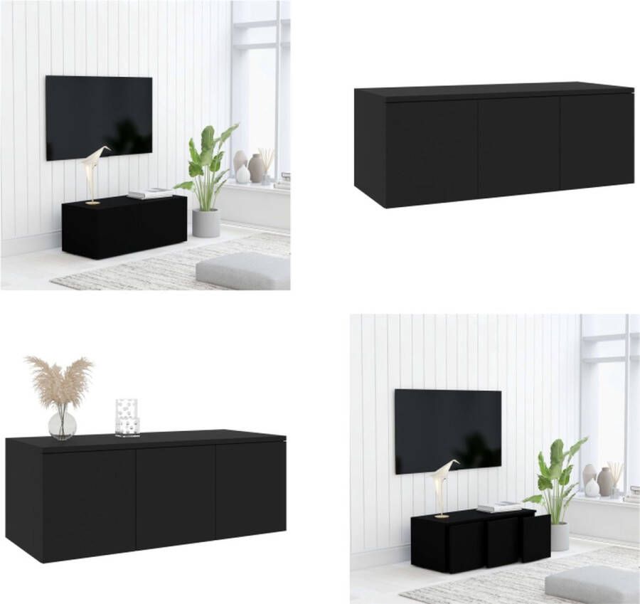VidaXL Tv-meubel 80x34x30 cm bewerkt hout zwart Tv-meubel Tv-meubels Tv-meubelen Tv-meubilair
