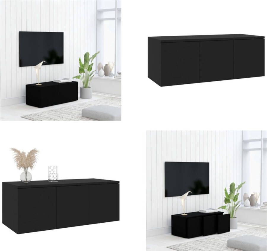 vidaXL Tv-meubel 80x34x30 cm spaanplaat zwart Tv-meubel Tv-meubels Tv-meubelen Tv-meubilair