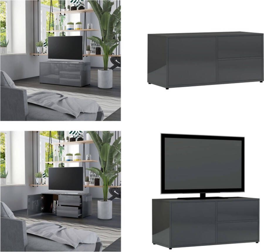VidaXL Tv-meubel 80x34x36 cm spaanplaat hoogglans grijs Tv-meubel Tv-meubels Tv-meubelen Tv-meubilair