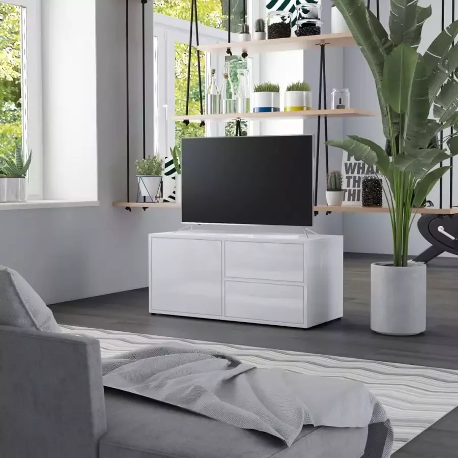 VidaXL Tv meubel 80x34x36 cm spaanplaat hoogglans wit