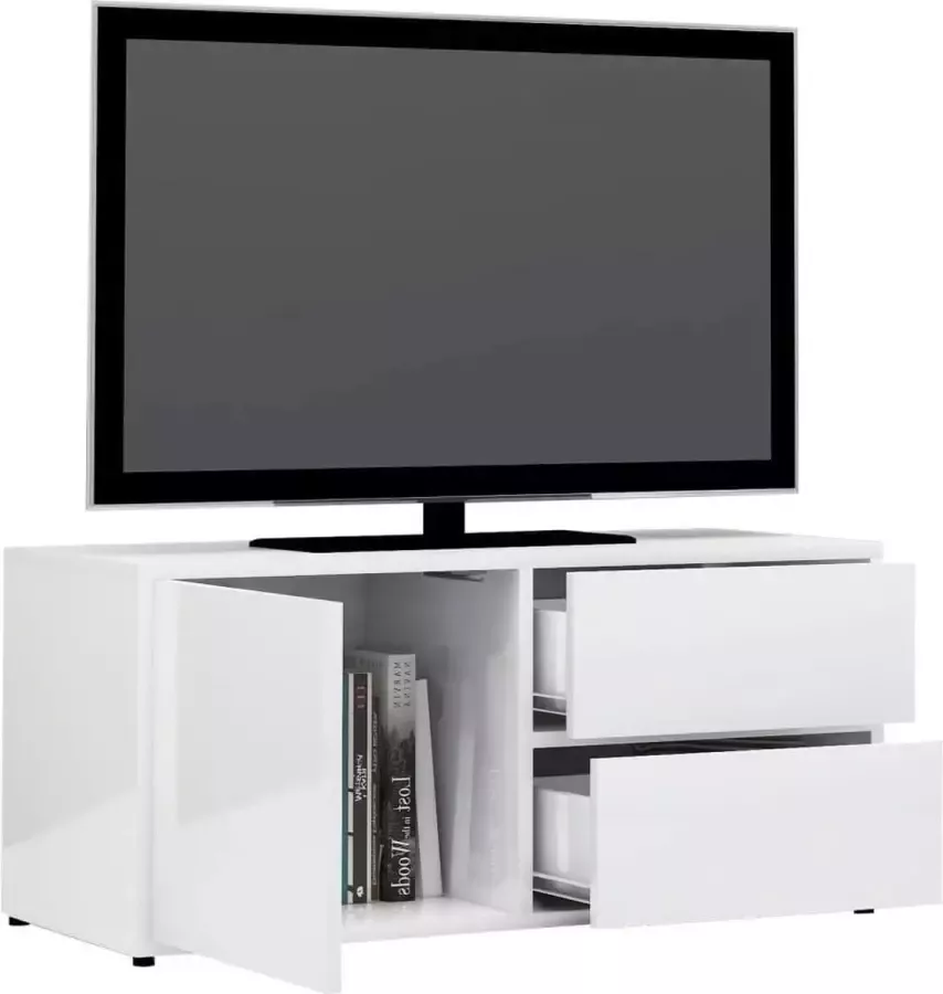 VidaXL -Tv-meubel-80x34x36-cm-bewerkt-hout-hoogglans-wit - Foto 2