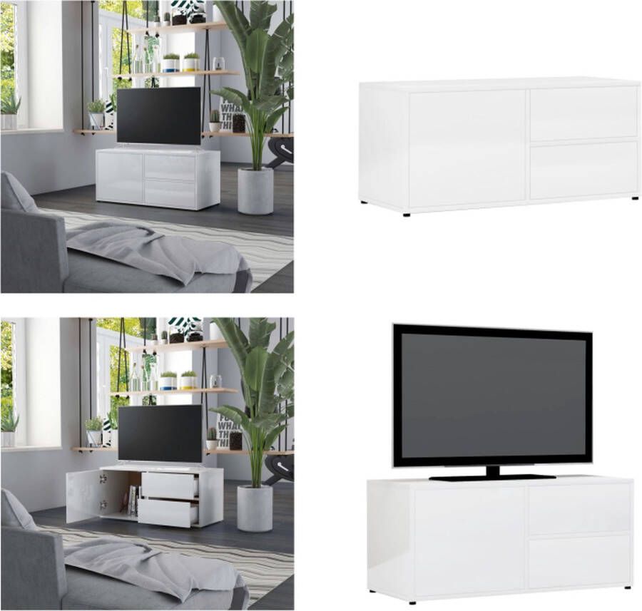 VidaXL Tv-meubel 80x34x36 cm spaanplaat hoogglans wit Tv-meubel Tv-meubels Tv-meubelen Tv-meubilair