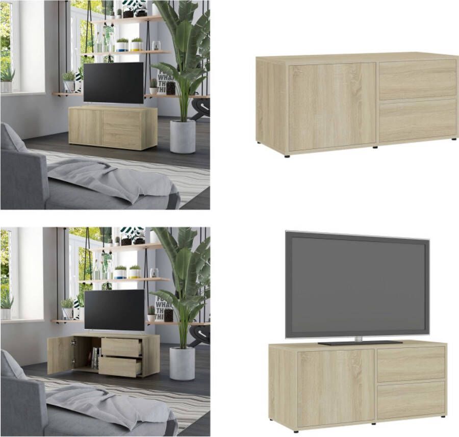 VidaXL Tv-meubel 80x34x36 cm spaanplaat sonoma eikenkleurig Tv-meubel Tv-meubels Tv-meubelen Tv-meubilair